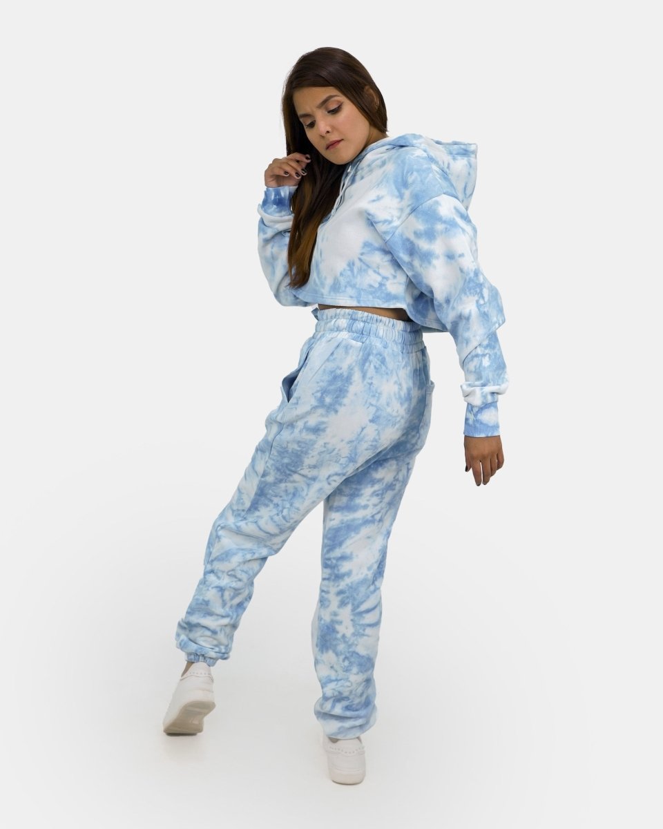 Women Blue Tie - Dye Fleece Tracksuit