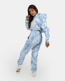 Women Blue Tie - Dye Fleece Tracksuit