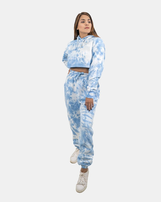 Women Blue Tie - Dye Fleece Tracksuit