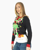 Women Elf Light Plug Black Christmas Jumper