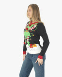 Women Elf Light Plug Black Christmas Jumper