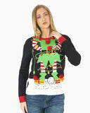 Women Elf Light Plug Black Christmas Jumper