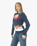 Women Flying Santa Sleigh Navy Christmas Jumper