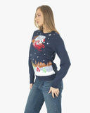 Women Flying Santa Sleigh Navy Christmas Jumper
