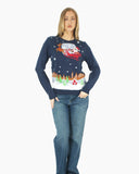 Women Flying Santa Sleigh Navy Christmas Jumper