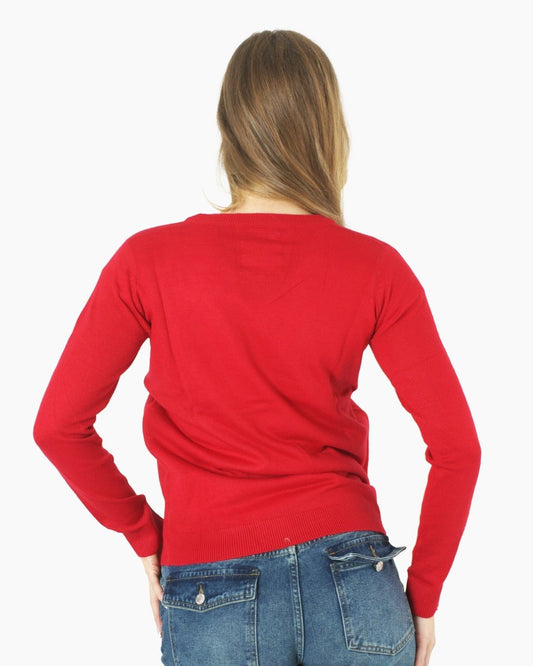 Women Panda Red Knitted Xmas Jumper