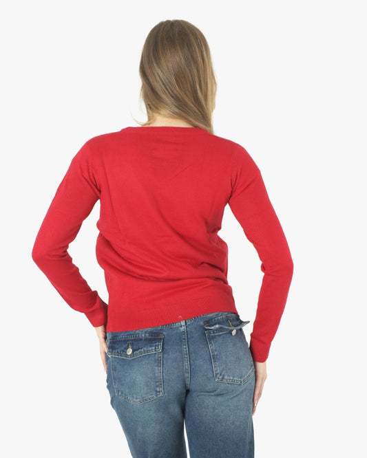 Women Panda Red Knitted Xmas Jumper