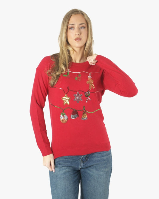 Women Red Bauble Bells Christmas Jumper