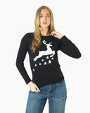 Women Reindeer Stars Black Jumper