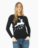Women Reindeer Stars Black Jumper