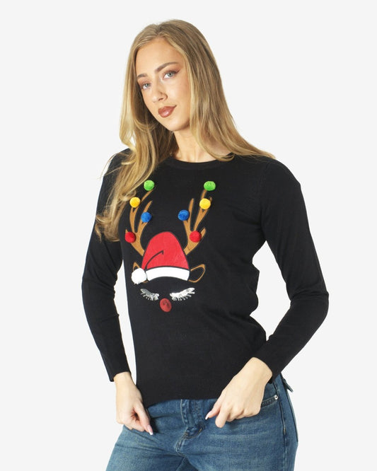 Women Reindeer Stars Red Jumper