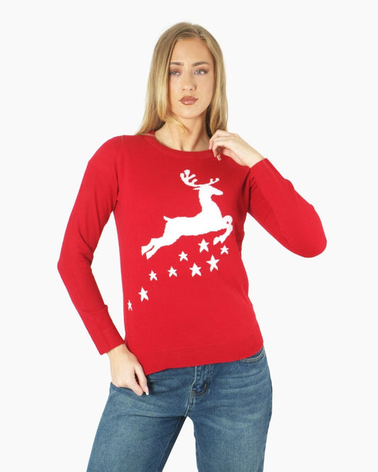 Women Reindeer Stars Red Jumper