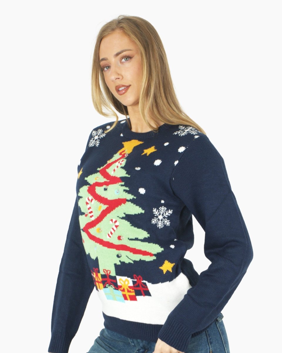 Women Xmas Tree Gift Navy Christmas Jumper
