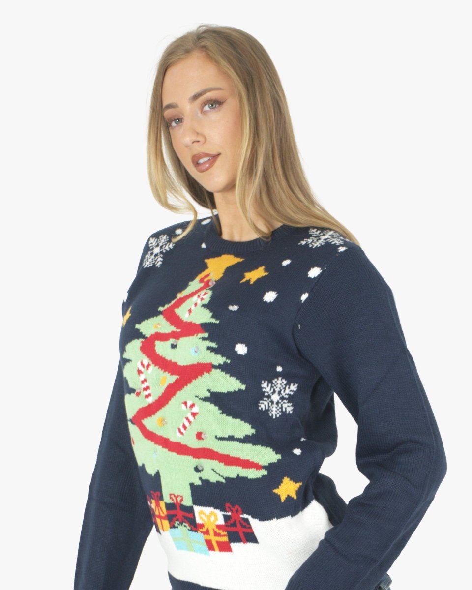 Women Xmas Tree Gift Navy Christmas Jumper