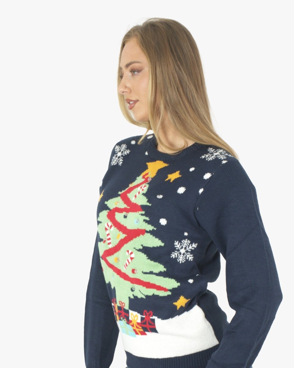 Women Xmas Tree Gift Navy Christmas Jumper