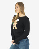 Womens Black Gingerbread Xmas Jumper