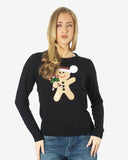Womens Black Gingerbread Xmas Jumper
