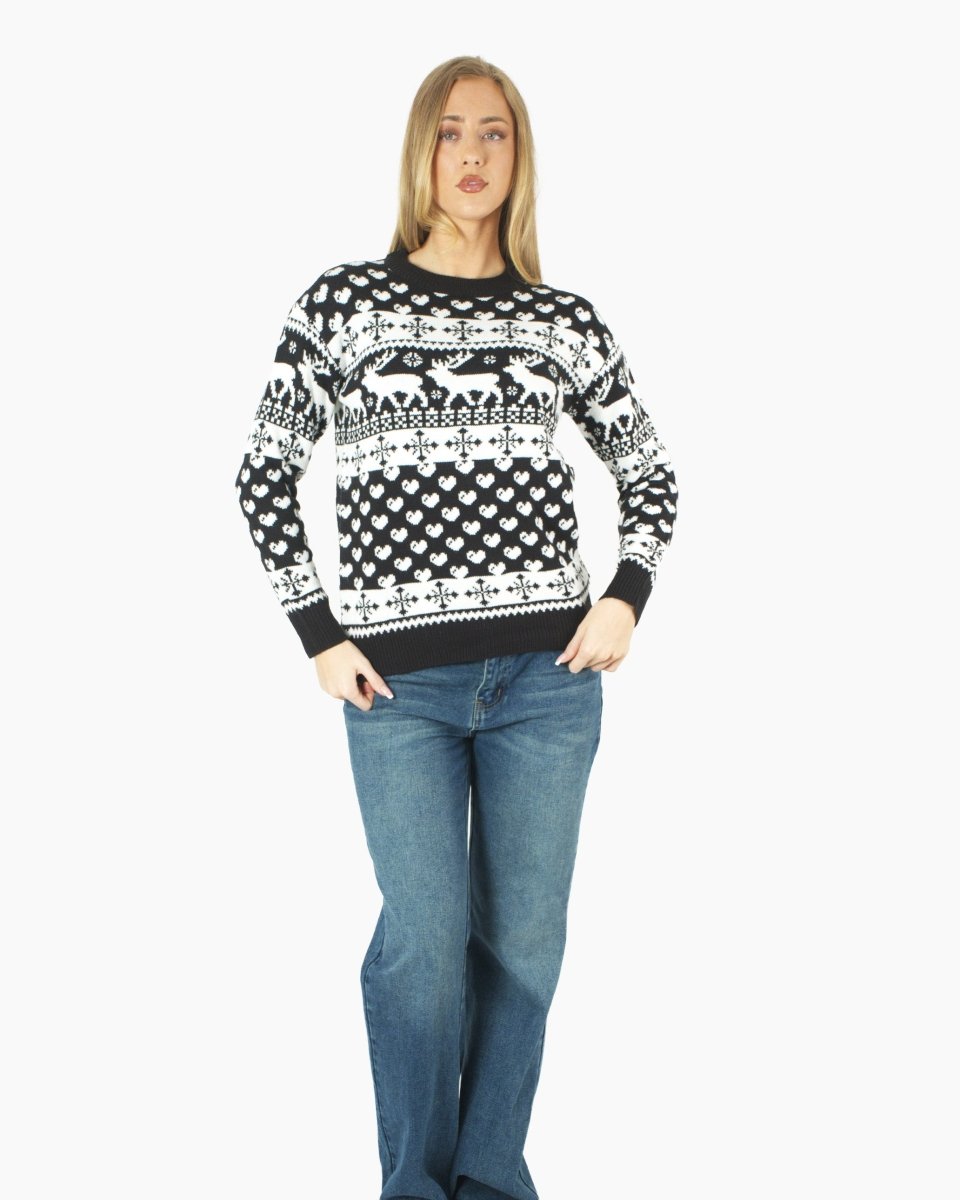Women’s Christmas Knitted Snowflakes Black Jumper