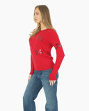 Women’s Christmas Red Bow Sequin Sparkle Jumper
