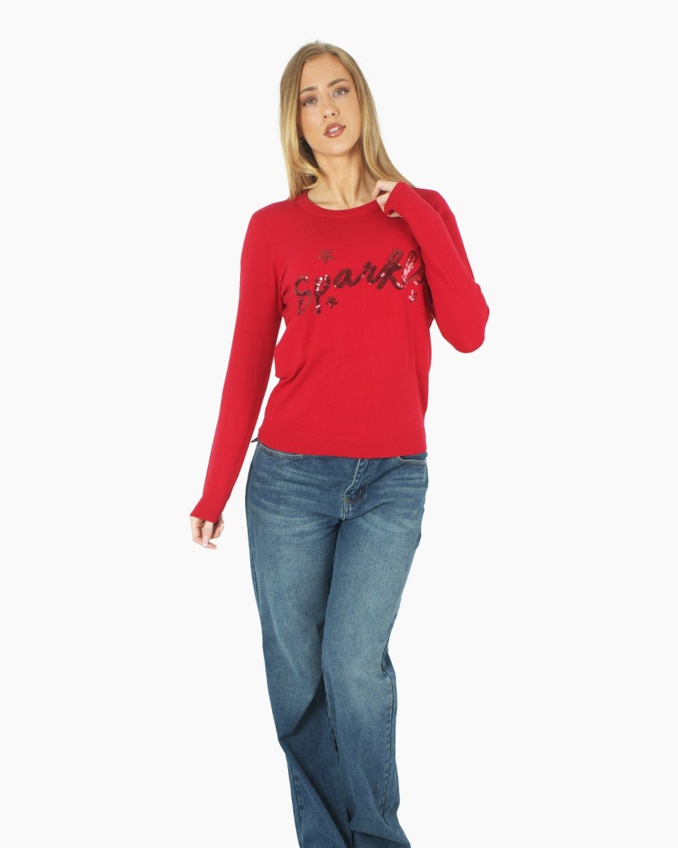 Women’s Christmas Red Sequin Sparkle Jumper