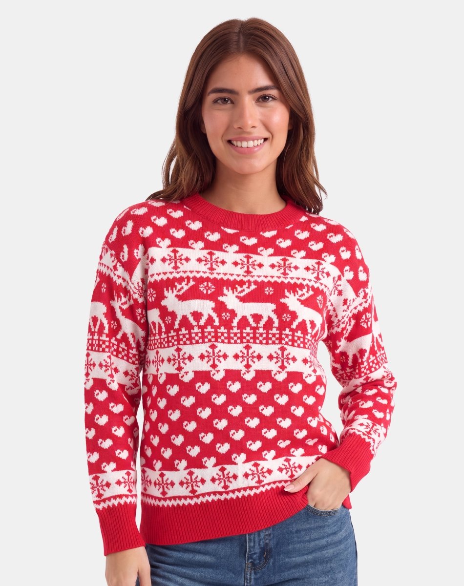 Womens Snowflake Knitted Jumper | Red Festive Christmas Knitwear – NOROZE