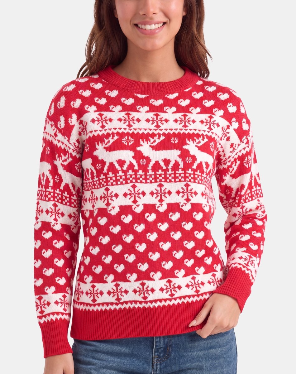 Womens Snowflake Knitted Jumper | Red Festive Christmas Knitwear – NOROZE