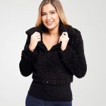 Image 1 of Womens Cropped Teddy Faux Fur Jacket color Black and size 8,10,12 from Noroze