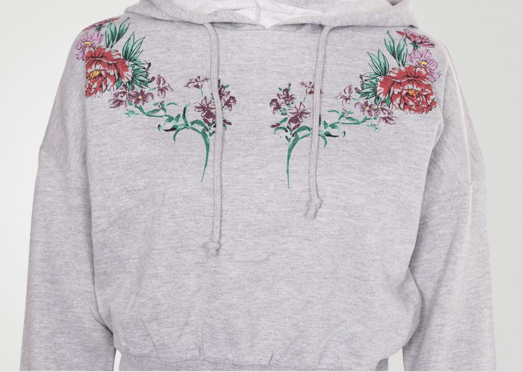 Image 2 of Womens Floral Print Crop Hoodie color Grey and sizes 8, 10, 12, 14 from Noroze