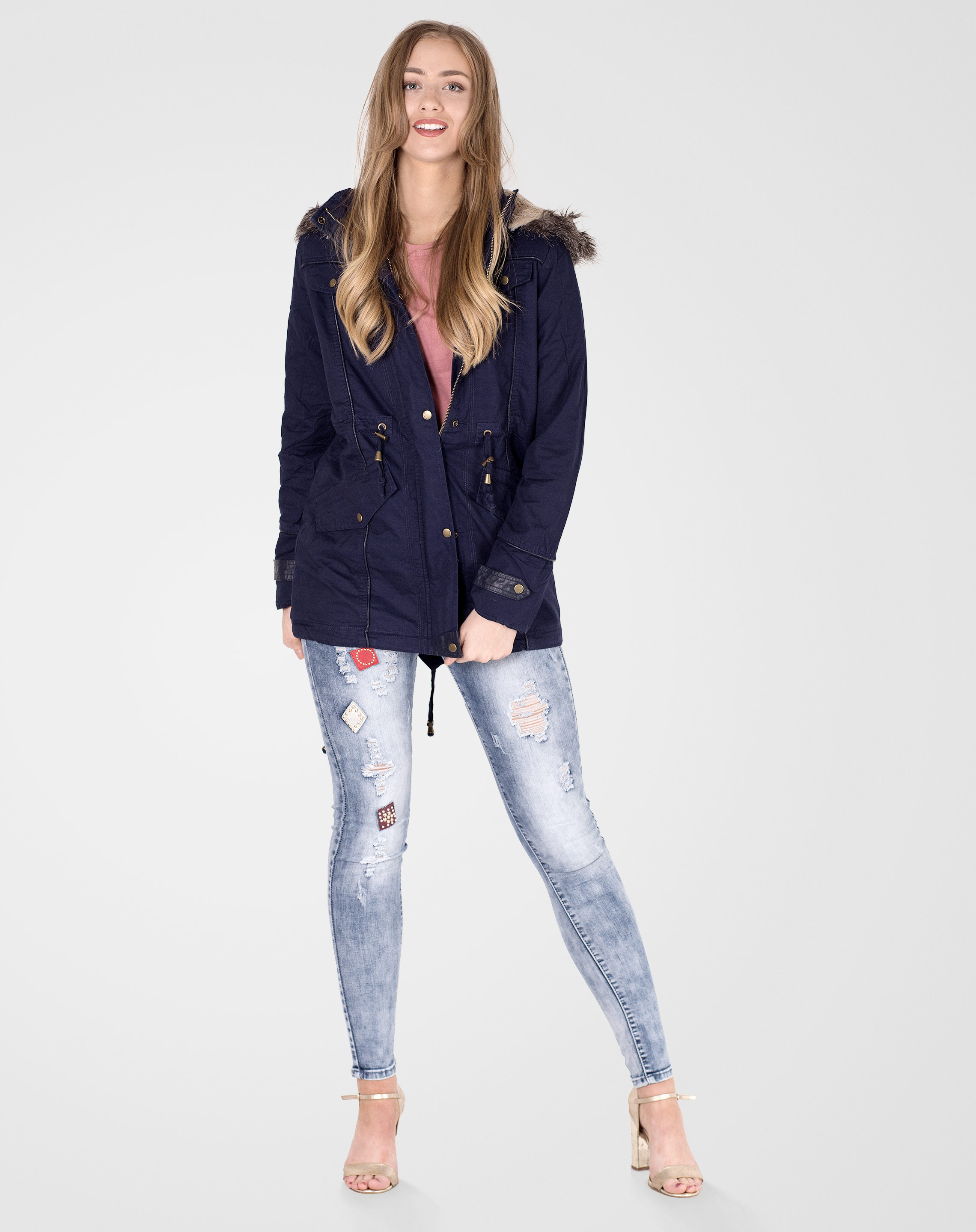 Image 1 of Womens Fur Hooded Parka Coat color Navy and sizes 8, 10, 12, 14, 16, 18, 20, 22 from Noroze