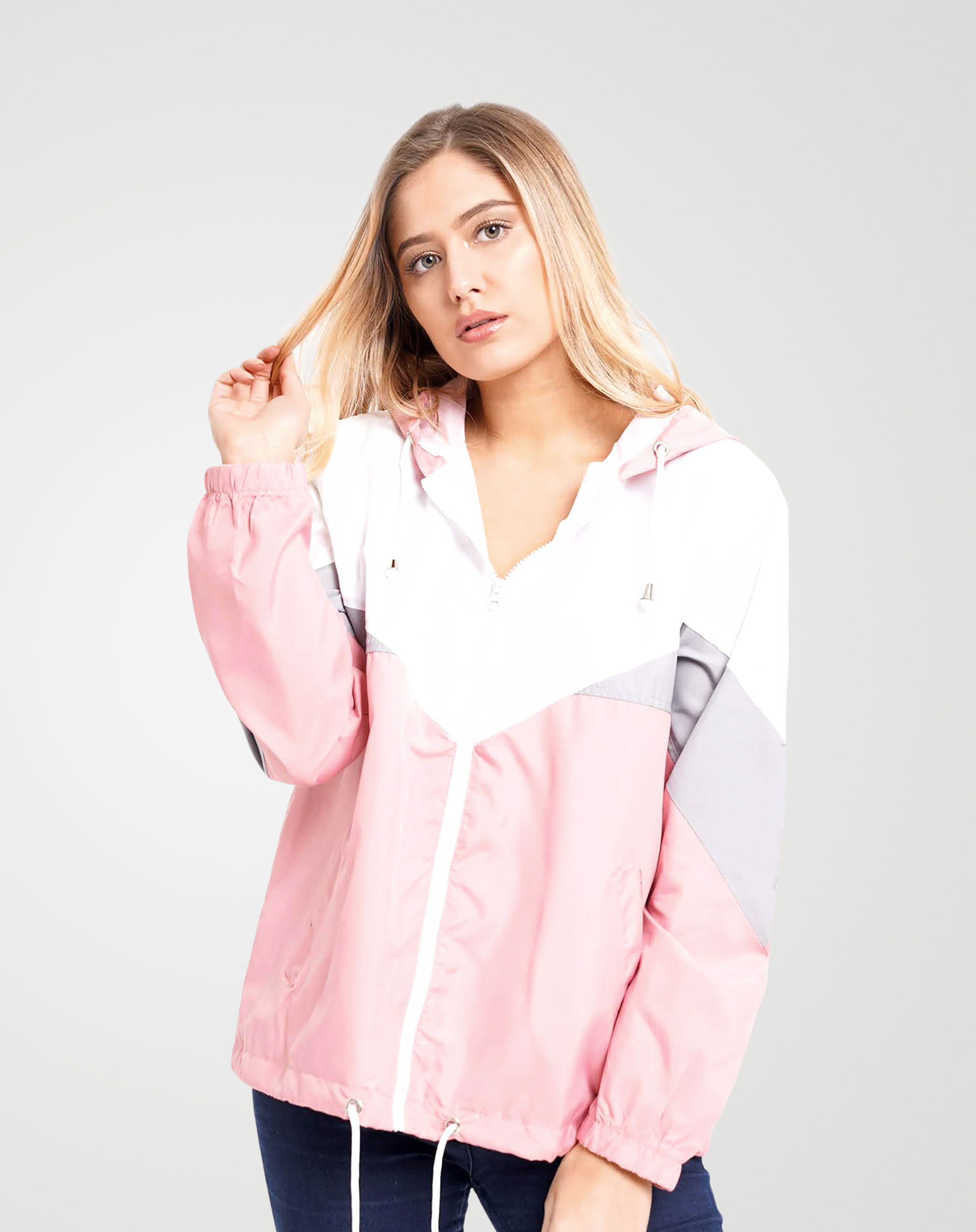 Image 3 of Womens Contrast Block Windbreaker Jacket color Pink and sizes XS, S, M, L, XL from Noroze