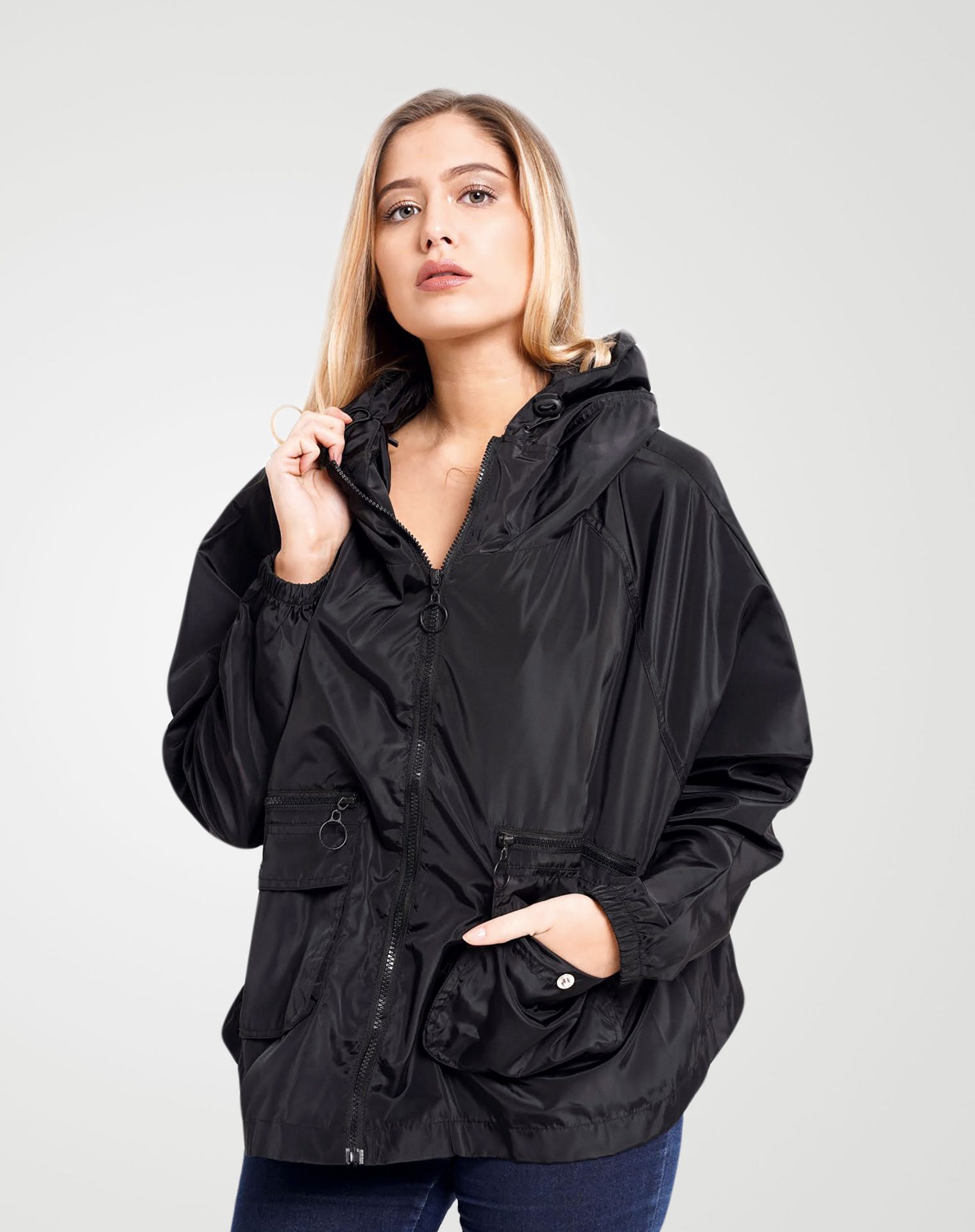 Image 2 of Womens Loose Light Waterproof Raincoat color Black and sizes S/M, L/XL from Noroze