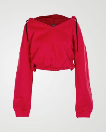 Image 1 of Womens V Neck Hoodie Sweatshirt color Red and sizes S, M, L, XL from Noroze