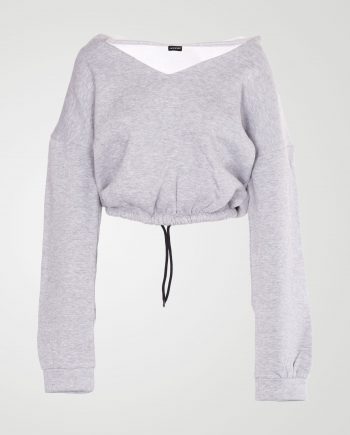 Image 1 of Womens V Neck Hoodie Sweatshirt color Grey and sizes S, M, L, XL from Noroze