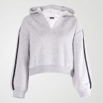Image 1 of Womens V-Neck Striped Hoodie color Grey and sizes S, M, L, XL from Noroze