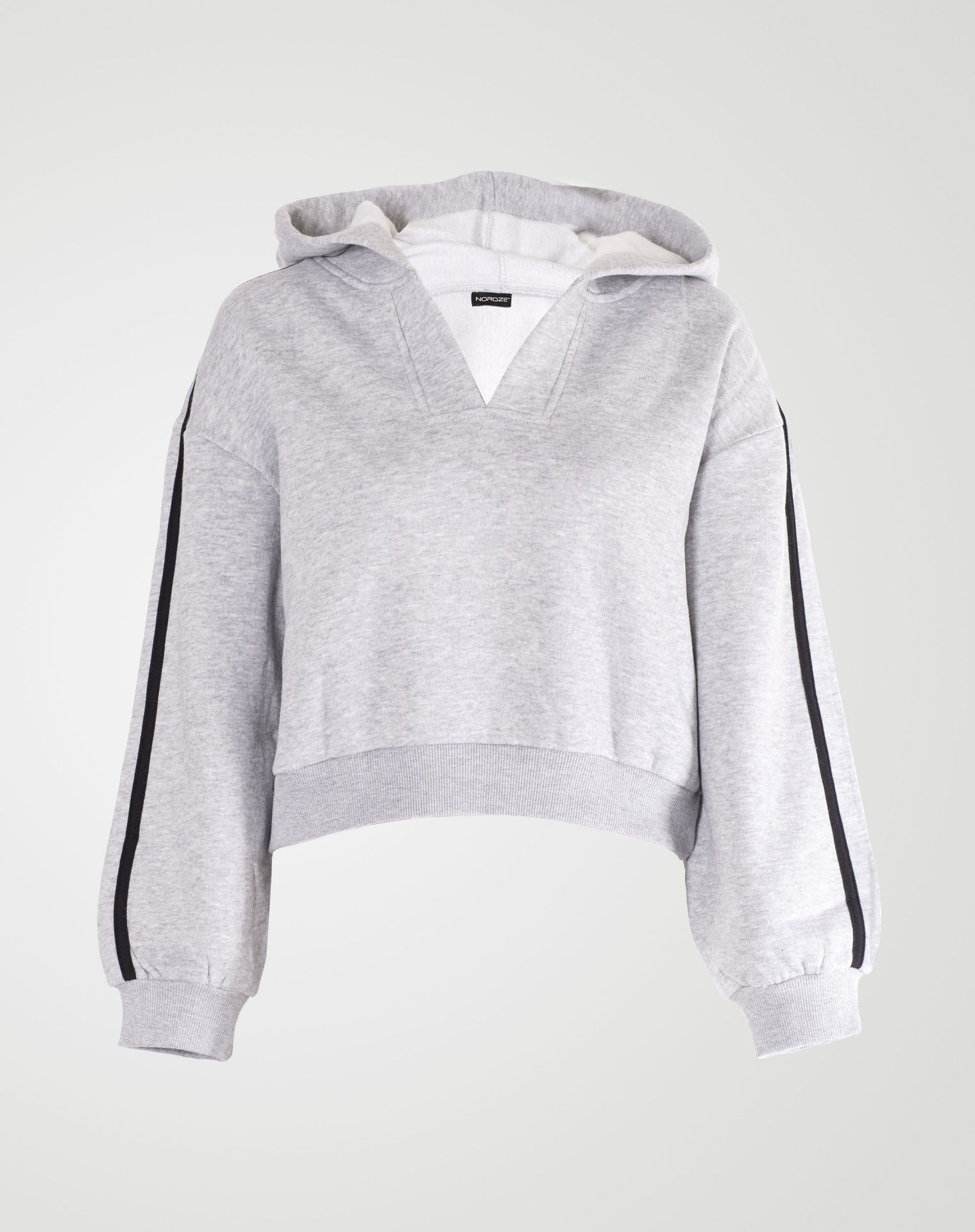 Image 1 of Womens V-Neck Striped Hoodie color Grey and sizes S, M, L, XL from Noroze