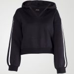 Image 1 of Womens V-Neck Striped Hoodie color Black and sizes S, M, L, XL from Noroze
