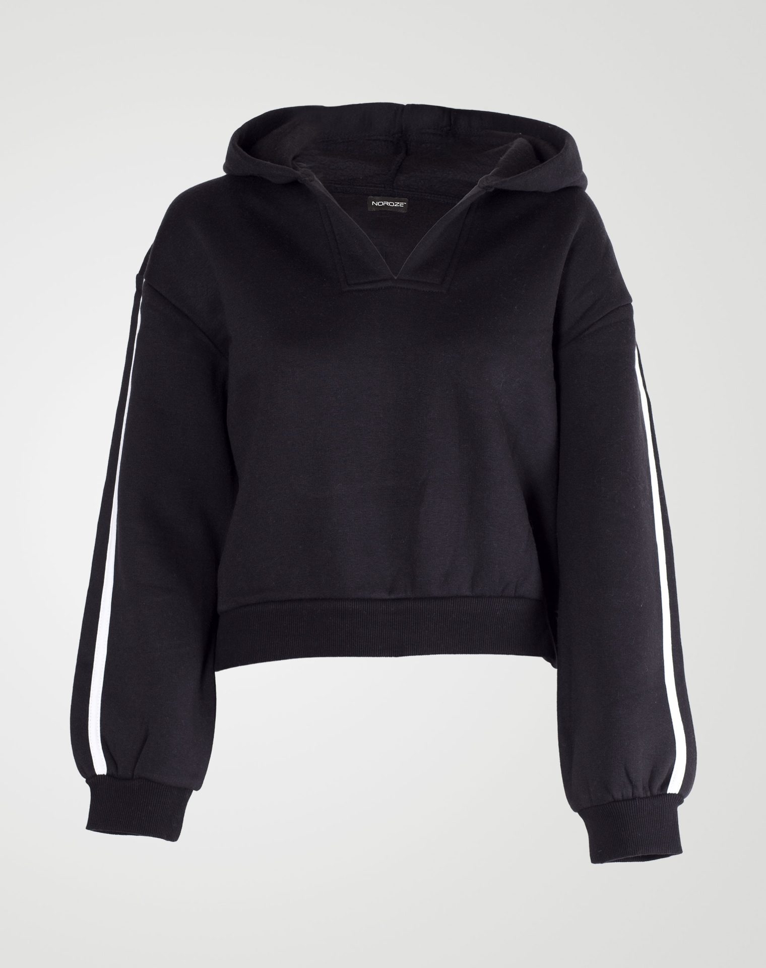 Image 1 of Womens V-Neck Striped Hoodie color Black and sizes S, M, L, XL from Noroze