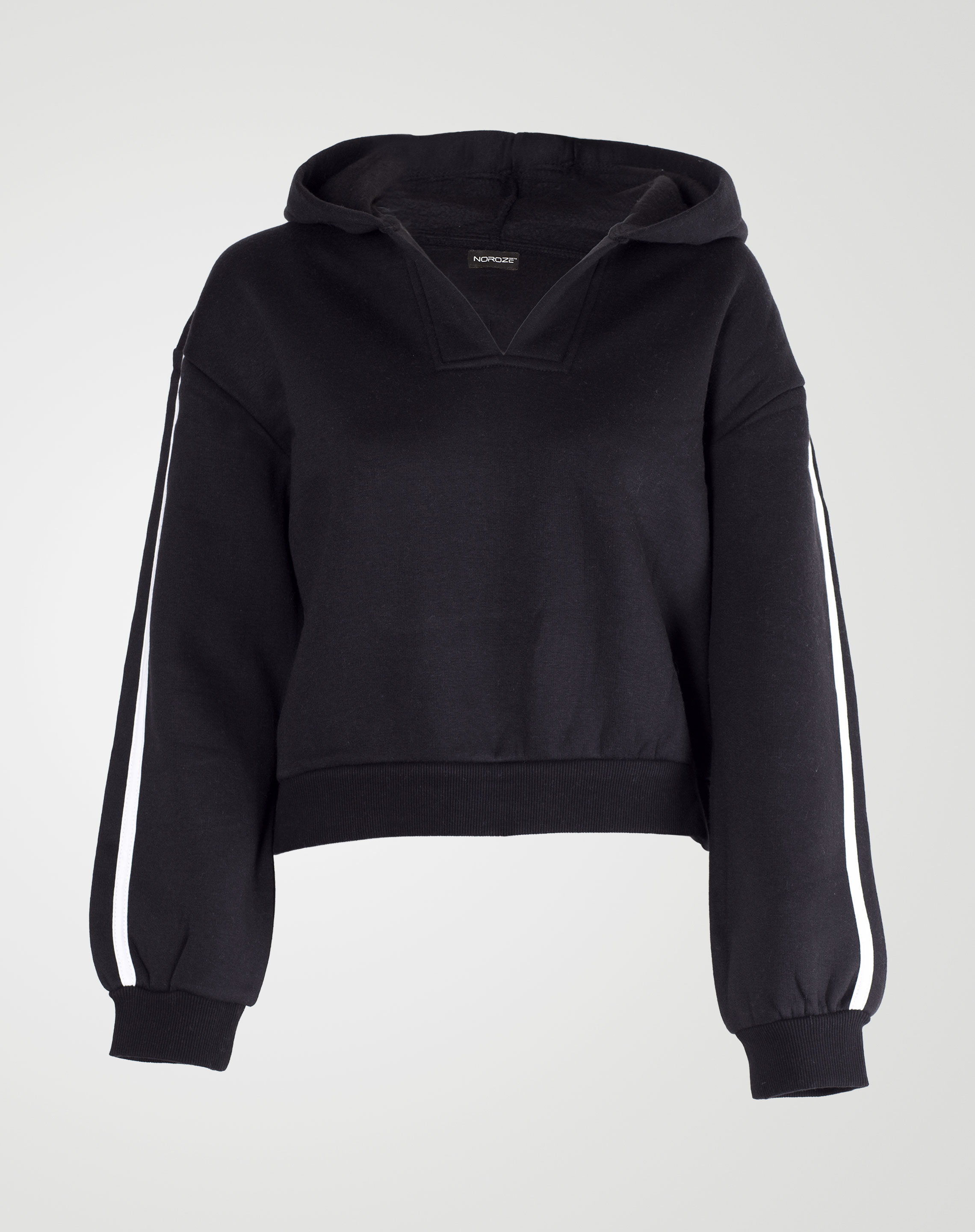 Image 1 of Womens V-Neck Striped Hoodie color Black and sizes S, M, L, XL from Noroze