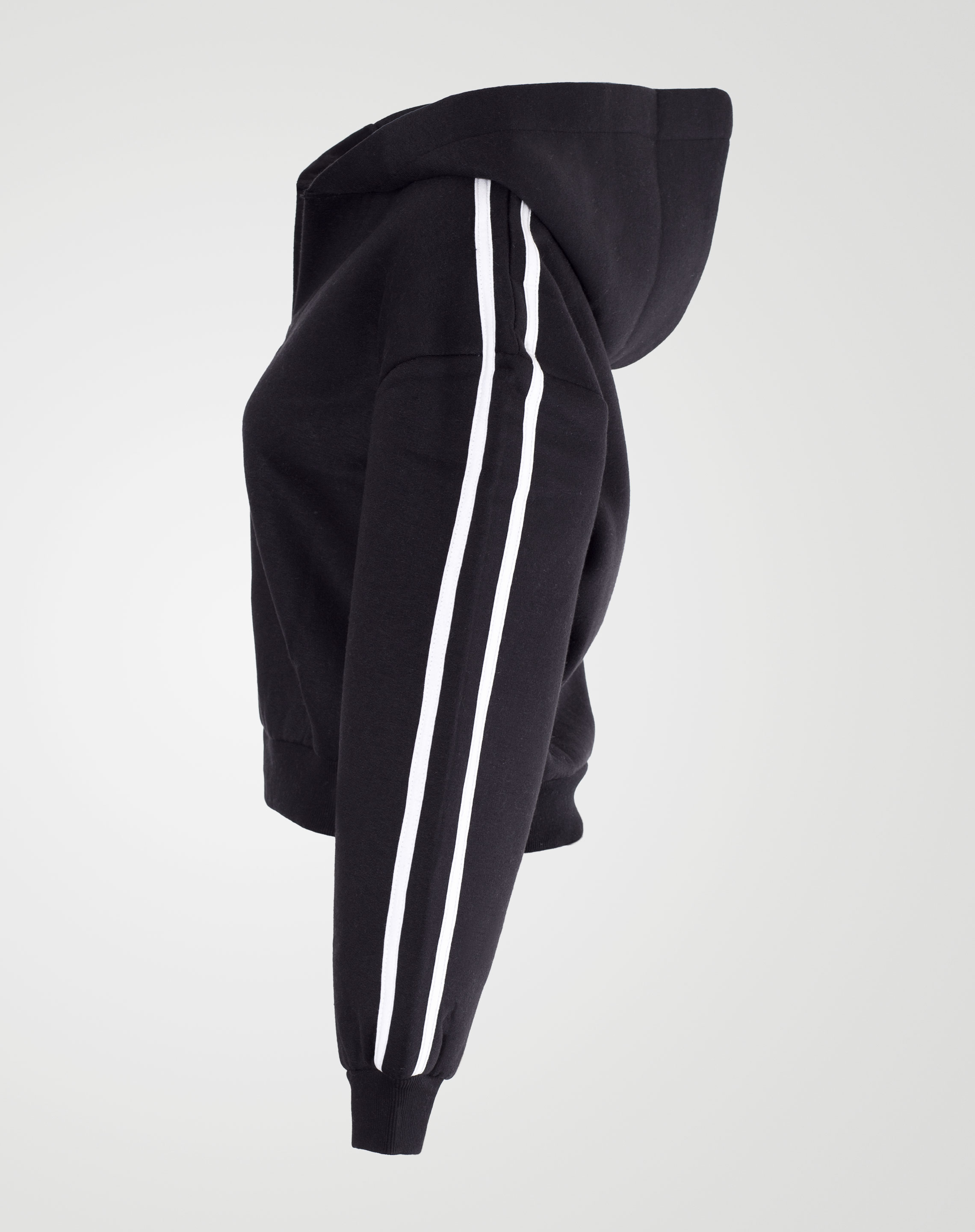 Image 2 of Womens V-Neck Striped Hoodie color Black and sizes S, M, L, XL from Noroze