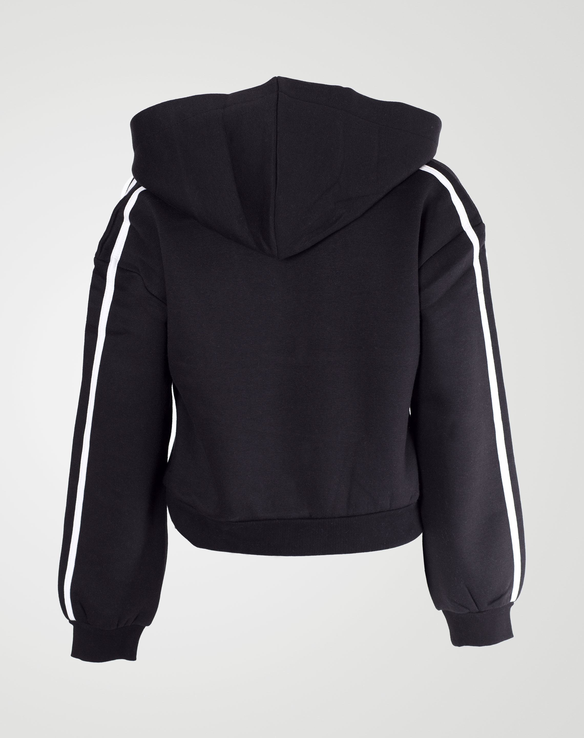 Image 3 of Womens V-Neck Striped Hoodie color Black and sizes S, M, L, XL from Noroze