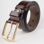 Image 1 of Mens Leather Brown Belt Golden Buckle from Noroze