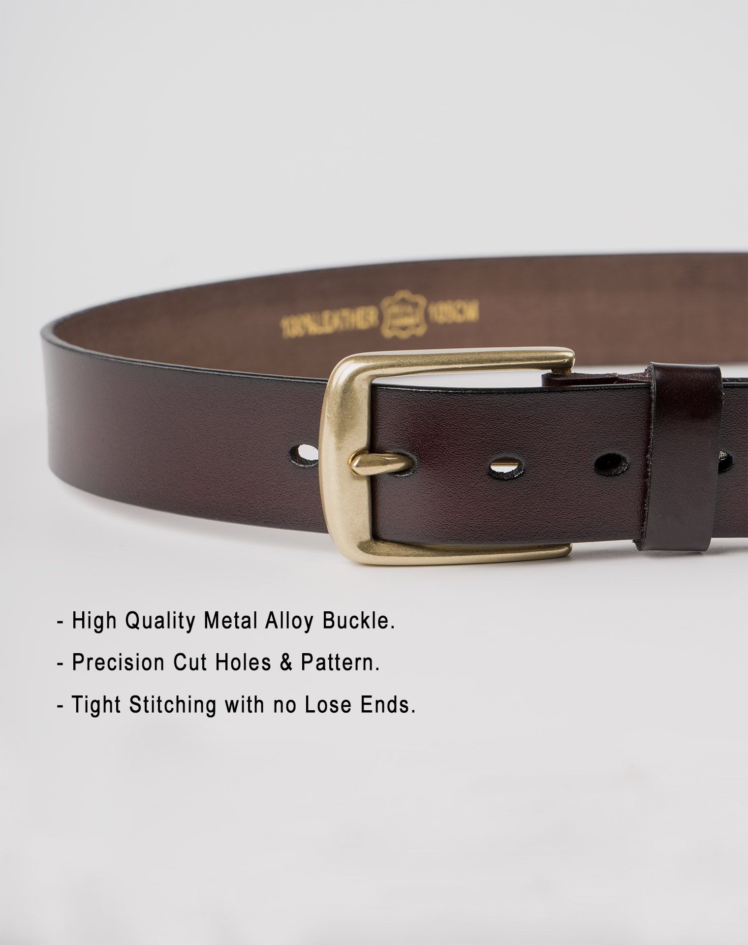Image 5 of Mens Leather Brown Belt Golden Buckle from Noroze