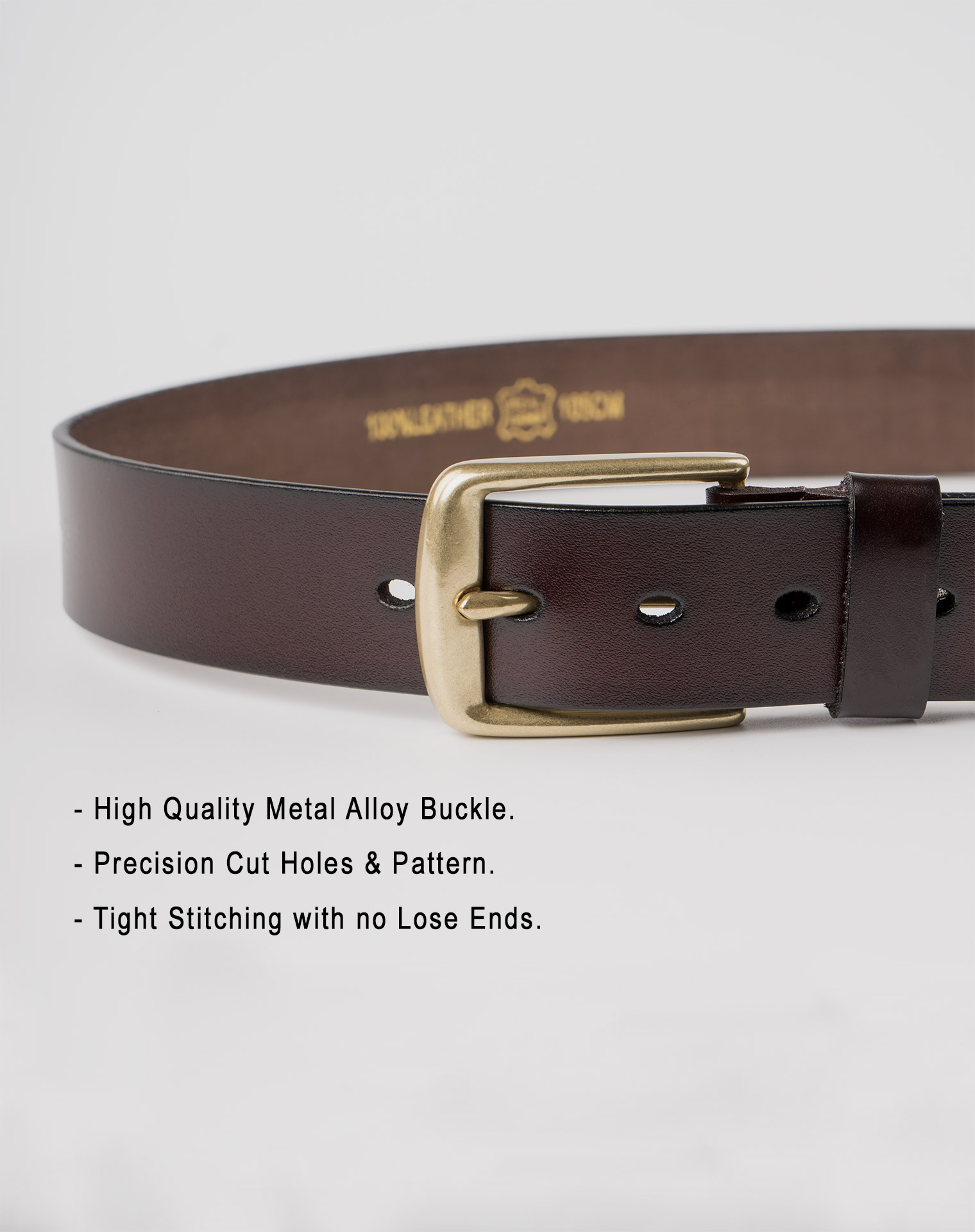 Image 5 of Mens Leather Brown Belt Golden Buckle from Noroze