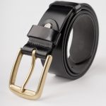 Image 1 of Mens Leather Black Belt Golden Buckle from Noroze