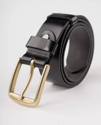 Image 1 of Mens Leather Black Belt Golden Buckle from Noroze
