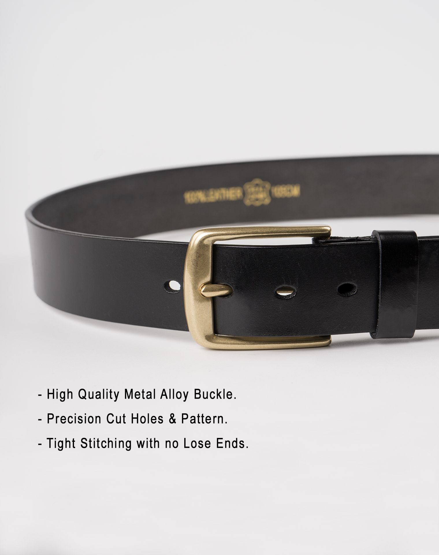 Image 4 of Mens Leather Black Belt Golden Buckle from Noroze