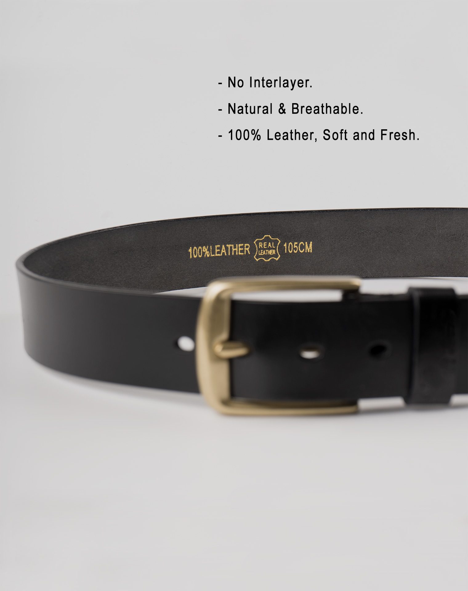 Image 3 of Mens Leather Black Belt Golden Buckle from Noroze