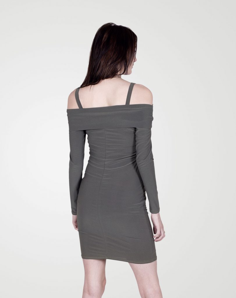 Image 2 of Womens Off-Shoulder Bodycon Dress color Khaki and sizes 8, 10, 12, 14 from Noroze