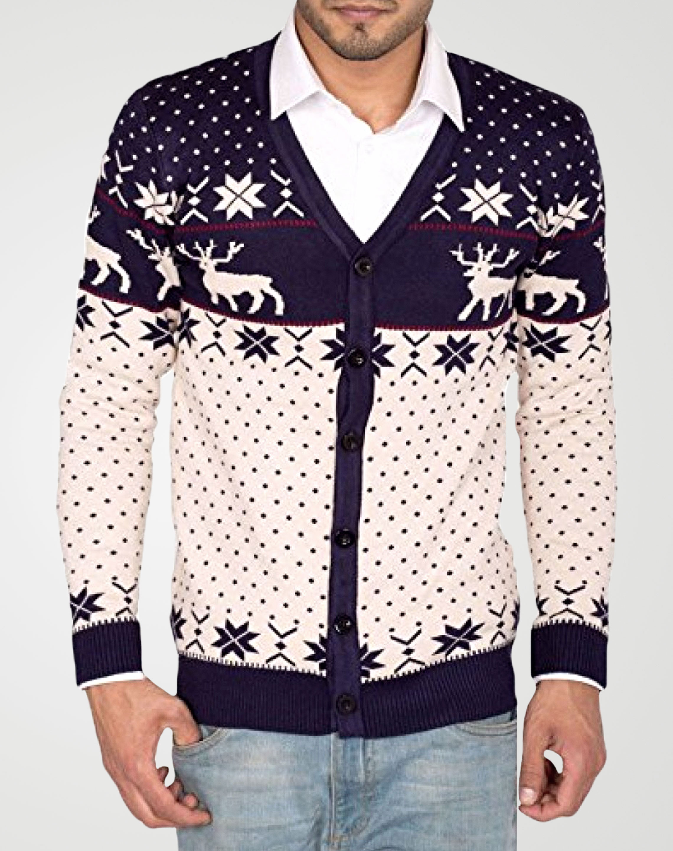 Image 1 of Mens Knitted Christmas Cardigan color Navy and sizes S, M, L, XL, 2XL from Noroze